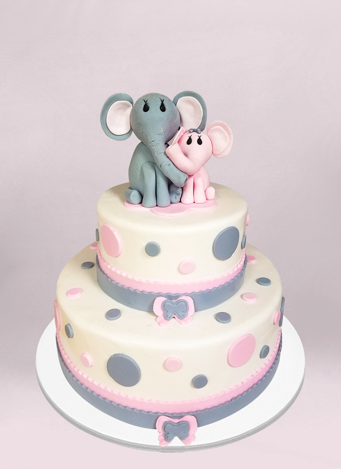 Photo: big elephant, little elephant fondant cake