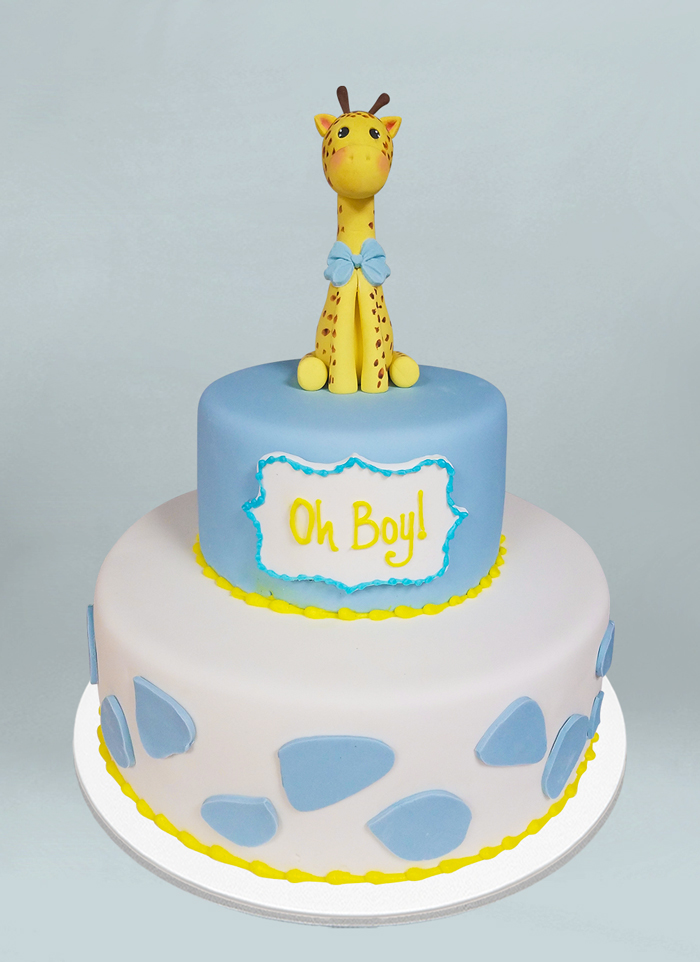 Photo: baby giraffe two tier fondant cake
