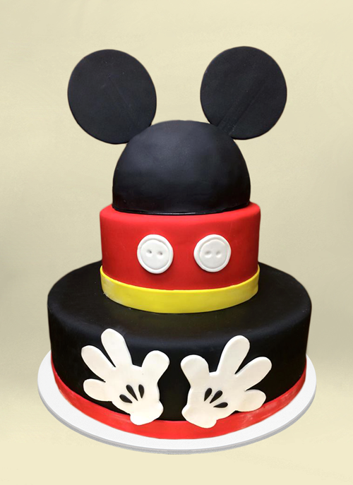 Photo: 3 tier mickey mouse cake with ears, buttons and gloves