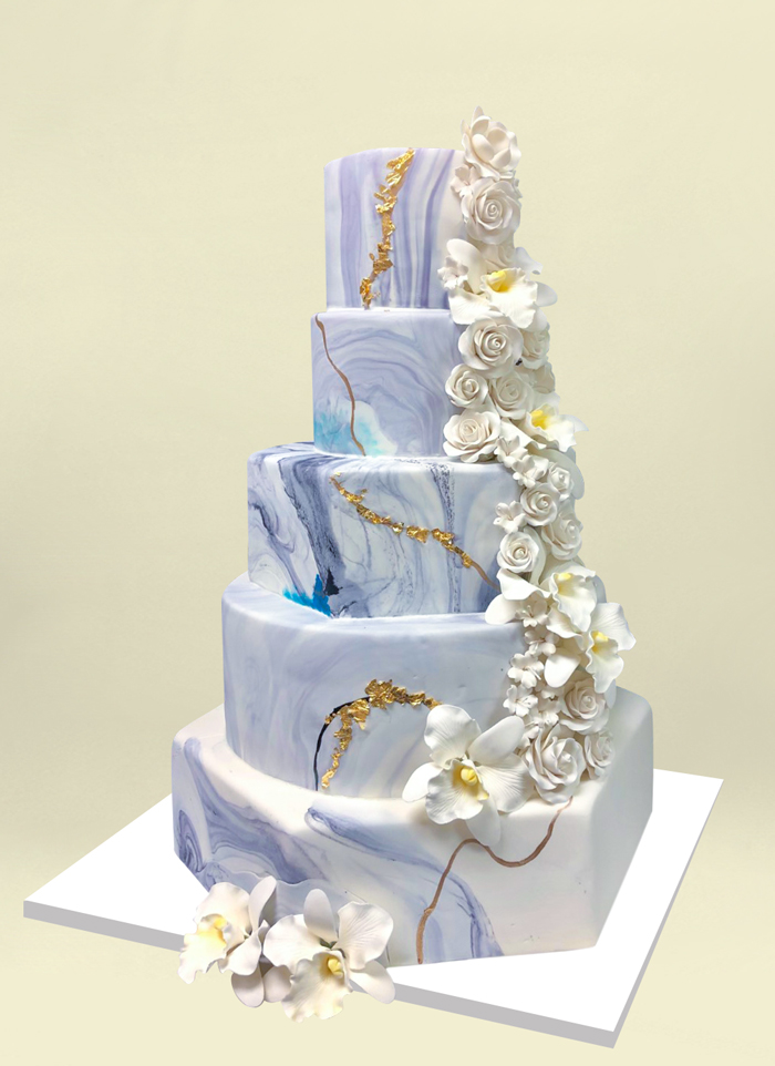Photo: five tier marbled fondant cake